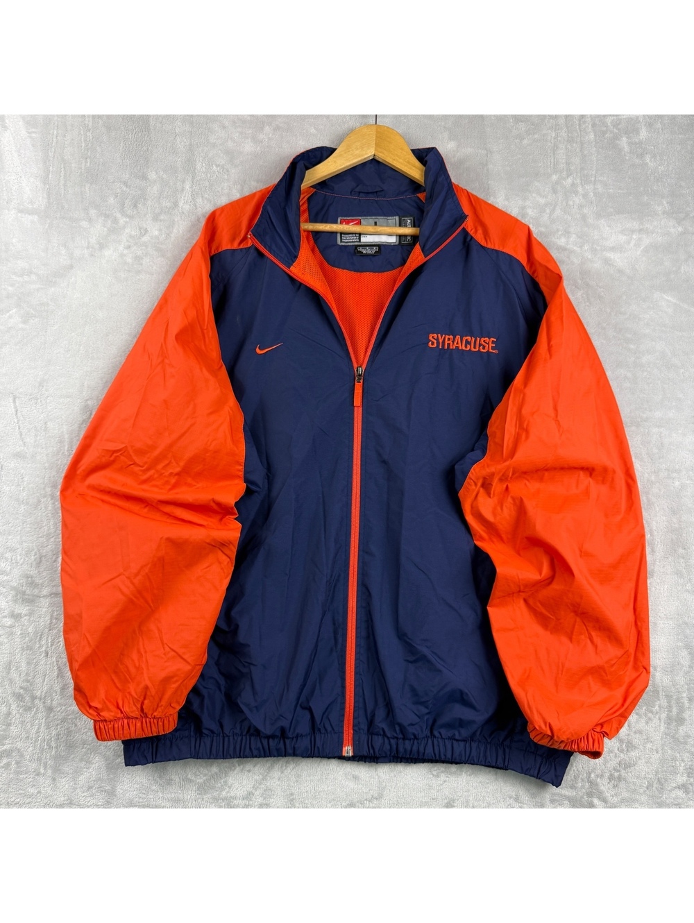 VTG Nike Team Syracuse Orange Men L Navy Orange Full Zip Windbreaker Jacket NCAA